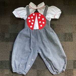 Vintage Lady Bug Black & White Dot 2-piece Jumpsuit Baby Girl 12 mo 90's Y2K